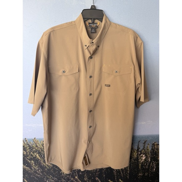 Ariat Other - Ariat Rebar Shirt Mens Large Tan Short Sleeve Button Front Workwear